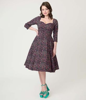 Unique Vintage Pleated Bust Swing Dress in Blue Green W/Dragonfly Brooch at Nordstrom, Size X-Small