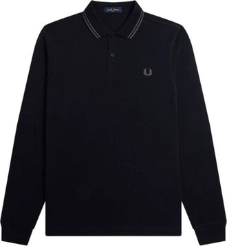 Fred Perry Polo shirt met lange mouwen en regular fit - Heren - Polos - Blauw - 2XL - Katoen - Tops