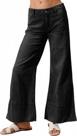 So Me Wide Leg Flared Washed Corduroy Pants In Black