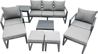 Fimous Fimous Outdoor Garden Furniture Set Aluminium Lounge Sofa Square Coffee Table Sets with 4 Stools Side Table Dark Grey