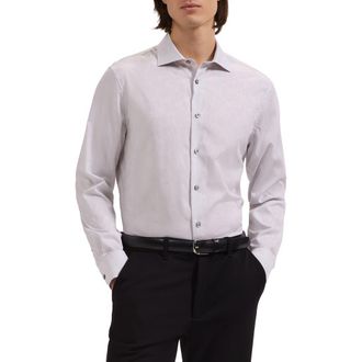 Bugatchi Axel Shaped Fit Floral Jacquard Button-Up Shirt in Platinum at Nordstrom, Size Xxx-Large