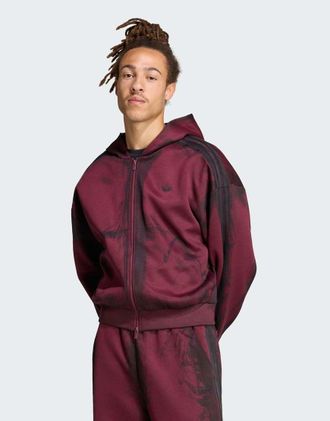 adidas Originals Adilenium 6 felpa con cappuccio full zip in spacer bordeaux-Rosso