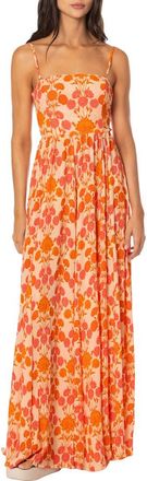 Maaji Petal Spell Primavera Lace-Up Back Maxi Cover-Up Sundress in Open Pink at Nordstrom, Size Medium