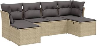 vidaXL Juego De Sof&aacute;s Jard&iacute;n Con Cojines Beige Mezcla 6 Pzas Rat&aacute;n Pe Vidaxl