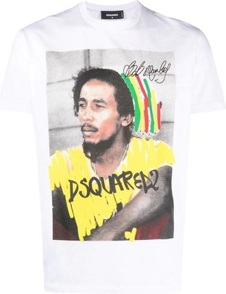 Dsquared2 Cool Fit Bob Marley Logo Wit T-shirt