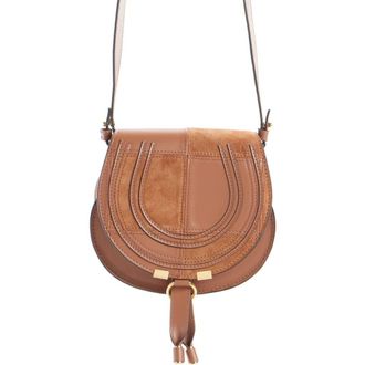 Chlo&eacute; Marcie Leather & Suede Patchwork Crossbody Bag in Dusty Tan at Nordstrom