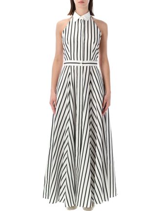 Ralph Lauren Black Halter Neck Stripes Maxi Dress