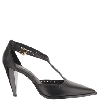 Pinko Black Gwen Brogue Leather Pointed-Toe Pumps
