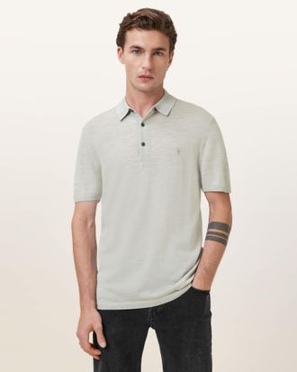AllSaints Merino Wool Mode Merino Short Sleeve Ramskull Polo Shirt, Size: XS