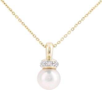 Diamant L'&eacute;ternel Womens 9ct Yellow Gold, 0.03ct Diamonds with White Cultured pearl Pendant - One Size