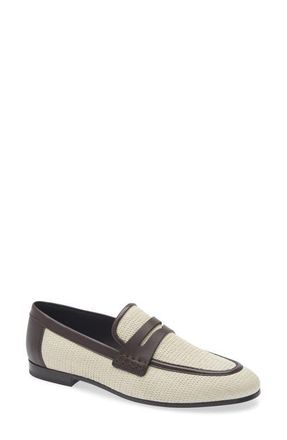 Brunello Cucinelli Techno Raffia Penny Loafer in C112 Corda at Nordstrom, Size 10.5Us