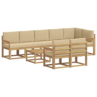 vidaXL Conjunto De Sof&aacute;s De Exterior Con Coj&iacute;n 9 Pcs Y Beige Poli&eacute;ster Vidaxl