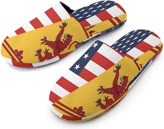 Generic Scotland Rampant & U.S.A Flag Mens Cozy Memory Foam Slippers Warm Cotton House Shoes Comfy Slipper for Indoor Outdoor