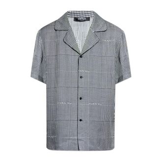 Balmain Short Sleeve Shirts, male, Black, Size: XL Houndstooth Patterned Shirt