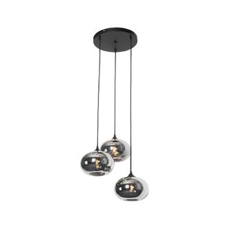 QAZQA Art Déco Lámpara colgante Art Deco negra con cristal ahumado 3-luces redonda - Busa Vidrio /Acero Redonda Adecuado para led Max. 3 x 25 Watt - Qazqa
