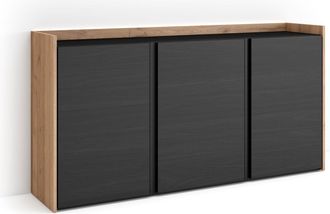 Skraut Home Skraut Home - Aparador Para Sal&oacute;n, Gran Capacidad De Almacenaje, 156x35x80cm, 3 Puertas, Led, Estilo Moderno, Negro Y Roble