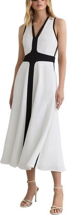 Reiss Petite Nova Contrast Trim Cross Back Linen-Blend Midi Dress