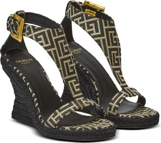 Balmain Anthem wedge espadrilles in monogram jacquard in Black at Nordstrom, Size 41