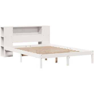 vidaXL Bookcase Bed without Mattress White 150x200 cm King Size Solid Wood Pine vidaXL