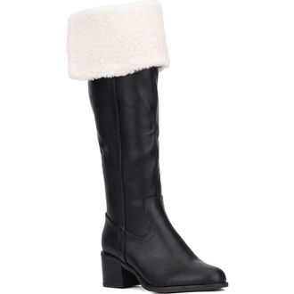 New York & Company Devi Faux Shearling Cuff Boot in Black at Nordstrom Rack, Size 6.5