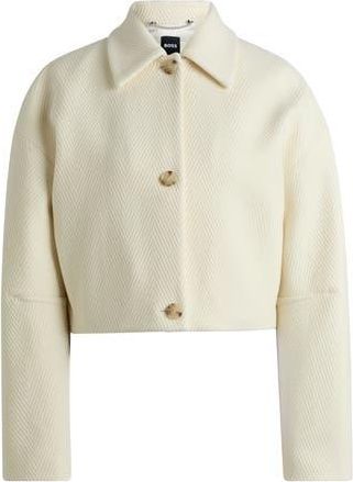 BOSS Joliane Chevron Stripe Wool Blend Jacket in Soft Cream at Nordstrom Rack, Size 12