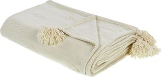 Beliani Beliani - Colcha Decorativa Ropa De Cama Algod&oacute;n Chenilla Con Borlas Beige 220 X 240 Cm Kazy