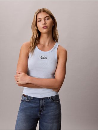Calvin Klein Jeans Calvin Klein Womens Contour Rib Logo Graphic Tank Top - Light/Pastel Blue - XL