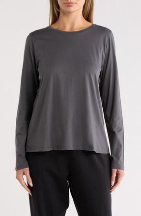 Eileen Fisher Organic Cotton Long Sleeve T-Shirt in Ebony at Nordstrom Rack, Size Xx-Small