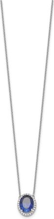 Diamond2Deal 14k White Gold Oval Created Sapphire and Diamond Halo Pendant Necklace