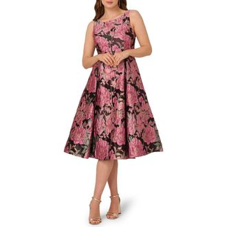 Adrianna Papell Jacquard Fit & Flare Dress in Black/Pink Multi at Nordstrom Rack, Size 8