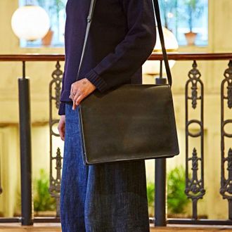 Paper High Large Black Buffalo Leather Messenger Bag