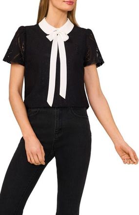 CeCe by Cynthia Steffe Bow Lace Top in Rich Black at Nordstrom, Size Xx-Small
