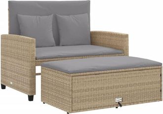 vidaXL Sof&aacute; De Jard&iacute;n Con Cojines De 2 Plazas Rat&aacute;n Sint&eacute;tico Beige Vidaxl