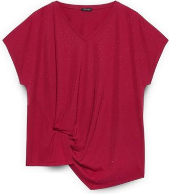 Fiorella Rubino T-shirt met draperie en lichte stippen - Dames - Blouses - Rood - XL - Nylon - Overhemden