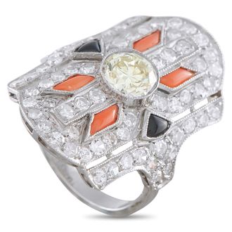 Luxury Bazaar Platinum 3.0ct Diamond, Coral, and Onyx Ring MF30-043026