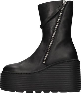 Vic Mati&eacute; Elodie Wedge Enkellaars - Dames - Sleehakken - Zwart - 38 EU - Leer - Schoenen