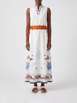 Herno Tunica midi smanicata in cotone con stampa grafica e collo alla coreana
