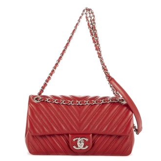 Chanel Pre-owned Womens Double Stitched Single Flap Shoulder Bag - Red - One Size