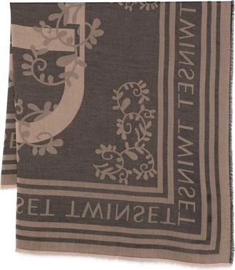 Twin-Set Sciarpa a fiori con frange - Marrone