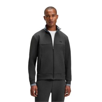 HUGO BOSS Heren Track Jacket met geborduurd logo en lange mouwen (Donkergrijs)