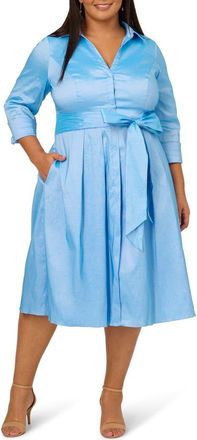 Adrianna Papell Stretch Taffeta Midi Shirtdress in Bluebell at Nordstrom, Size 20W