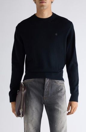 Acne Studios Kalas Core Face Patch Wool & Yak Hair Sweater in Black at Nordstrom, Size X-Large