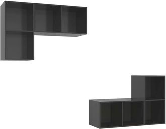 vidaXL Vidaxl - Muebles De Sal&oacute;n De Pared 4 Pzas Madera Ingenier&iacute;a Gris Brillo