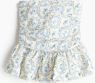 H&M Bandeau-Top mit Peplum - Hellbeige/Gebl&uuml;mt