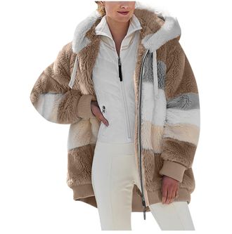Generic jackets for women uk Fleece Jacket Women Winter Warm Coats Teddy Ladies Fleece Jackets Full Zip Fluffy Fyzzy Sherpa Lined Tops Casual Hooded Jumper Ou