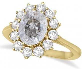 Allurez Oval Salt & Pepper and White Diamond Accented Ring 14k Yellow Gold (2.80ctw)