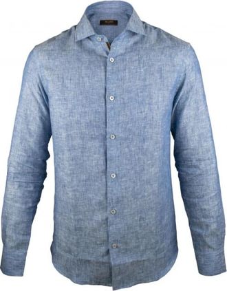 Moorer Sorrento SA Shirt - Heren - Casual Overhemden - Blauw - M - Linnen - Overhemden