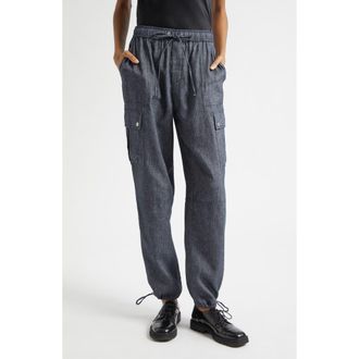 Cinq &agrave; Sept Crislin Linen & Cotton Cargo Jogger in Navy/Ivory at Nordstrom, Size Xx-Small