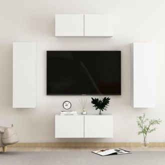 vidaXL Vidaxl - Muebles De Sal&oacute;n 4 Piezas Madera De Ingenier&iacute;a Blanco