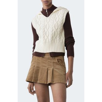 Mango Hooded Cable Vest in Ecru at Nordstrom, Size X-Small